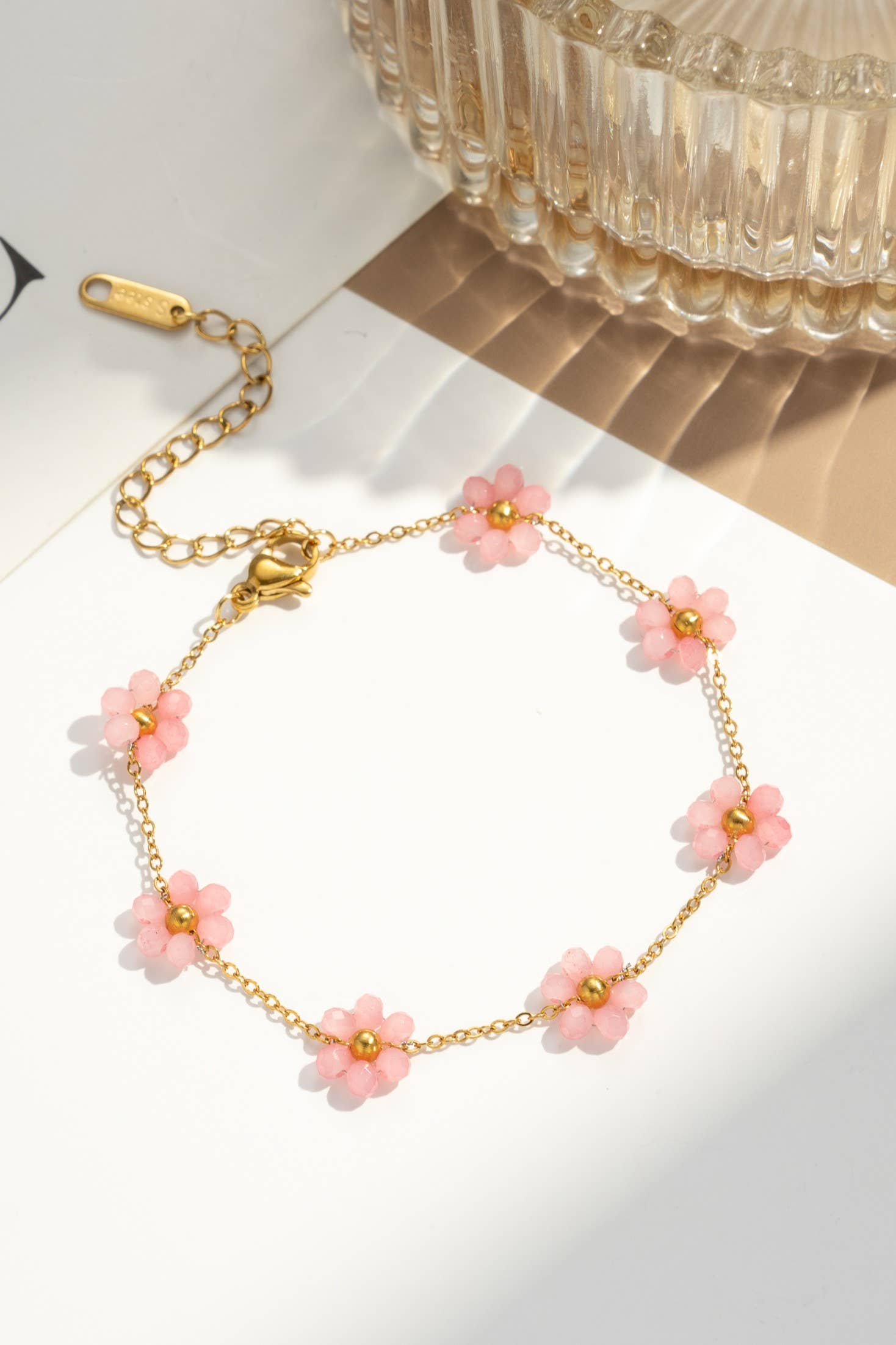 Bracelet acier inoxydable petite fleur colorée lumineux: Rouge Orangé