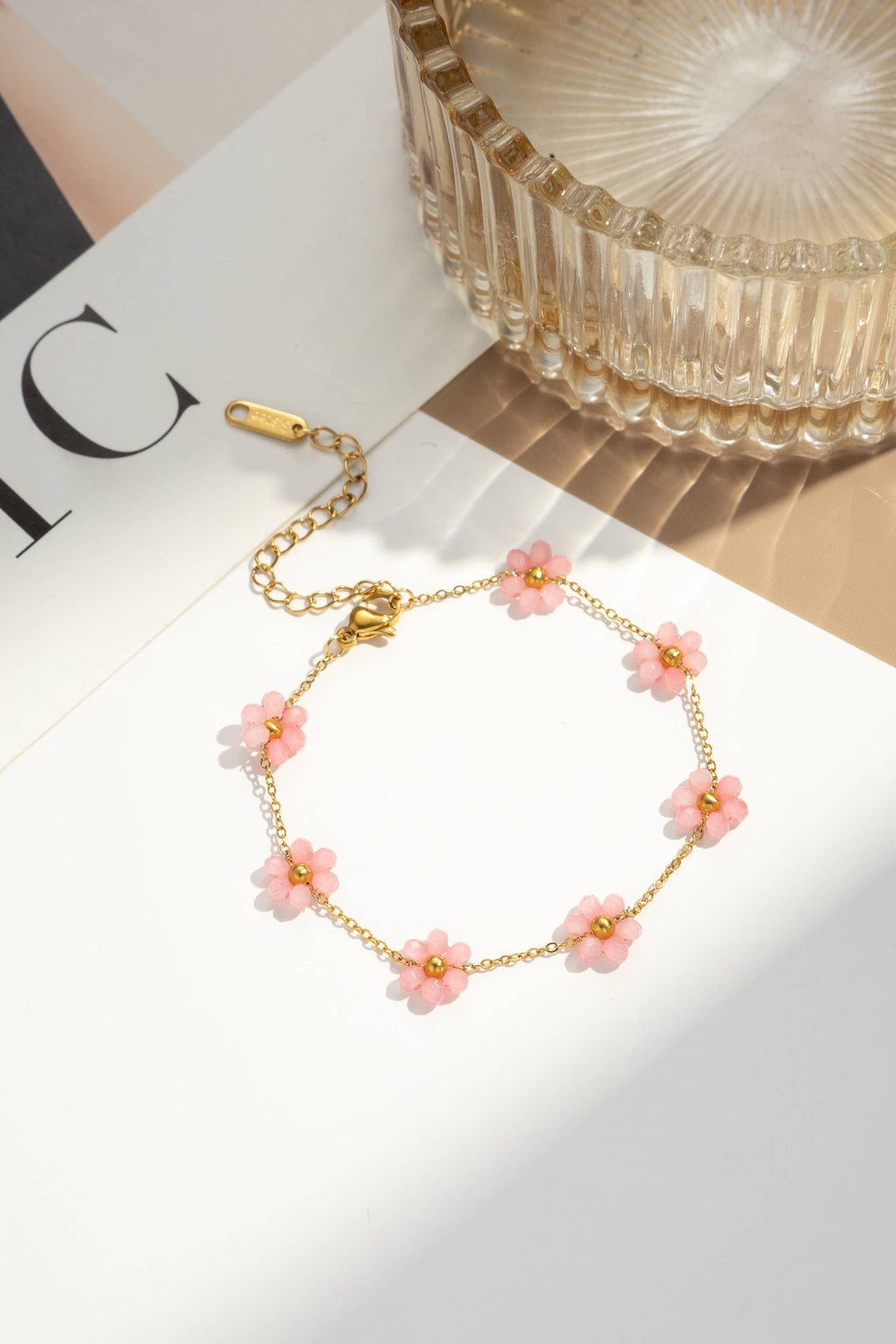 Bracelet acier inoxydable petite fleur colorée lumineux: Rouge Orangé