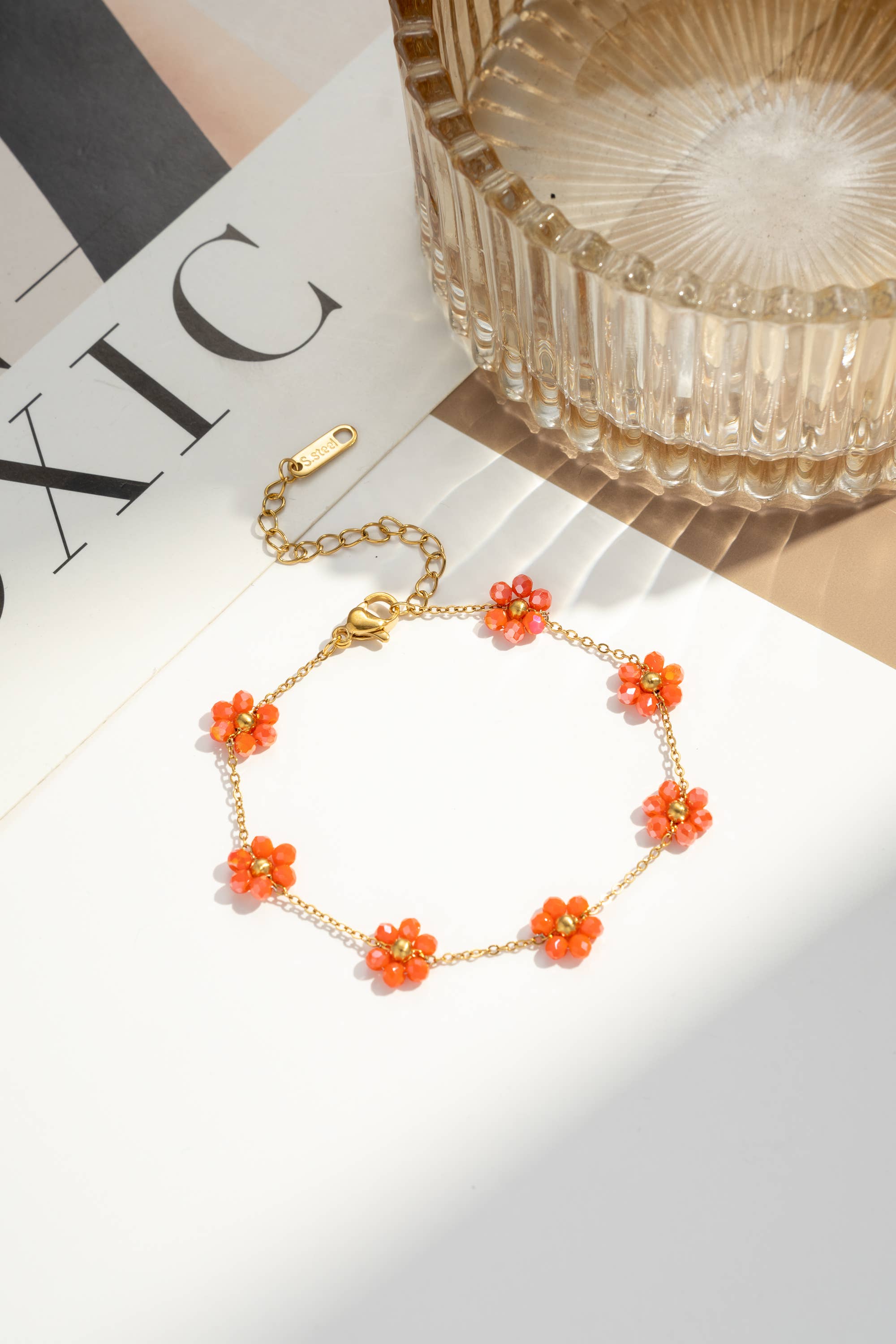 Bracelet acier inoxydable petite fleur colorée lumineux: Blanc