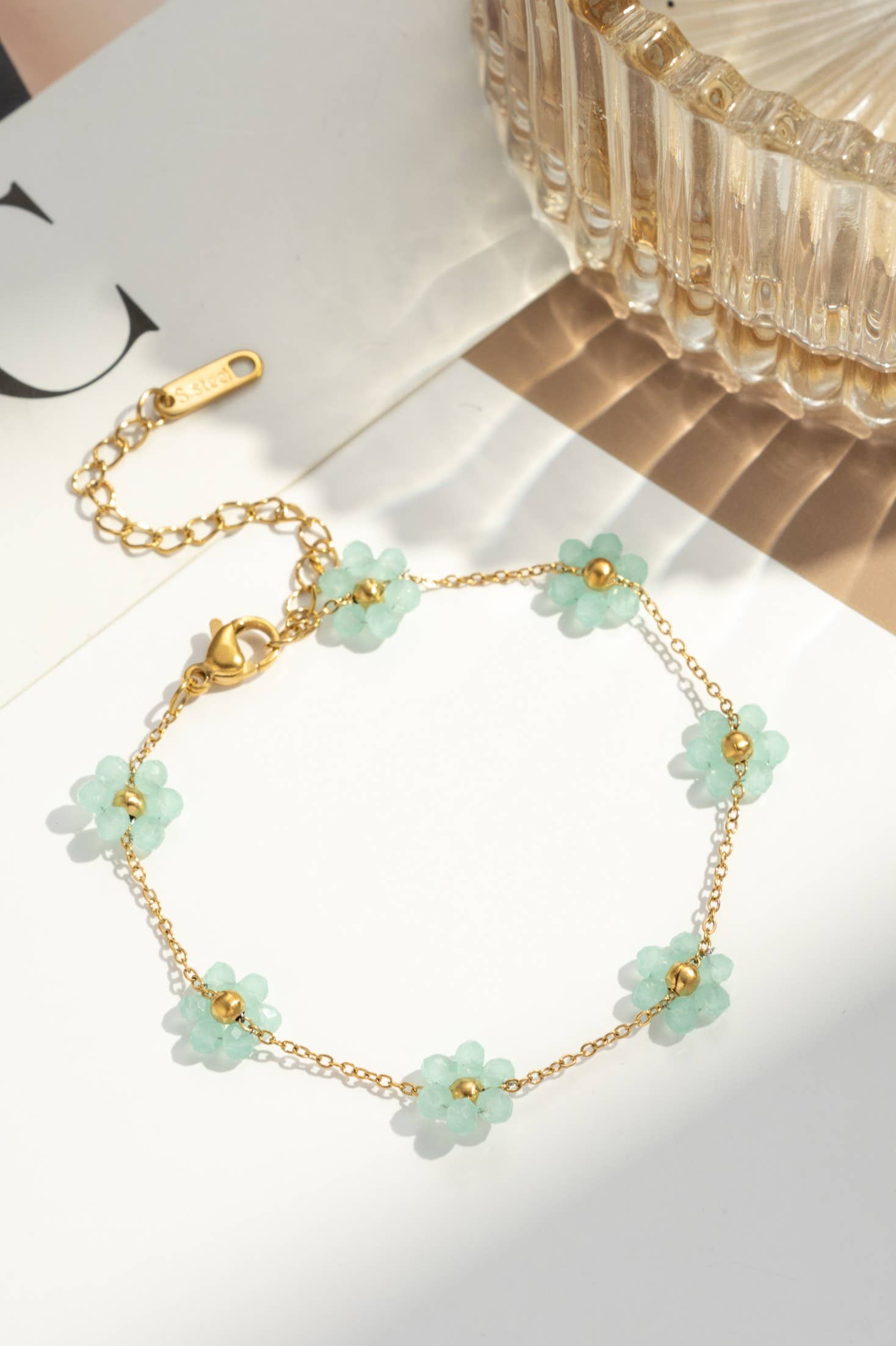 Bracelet acier inoxydable petite fleur colorée lumineux: Rouge Orangé