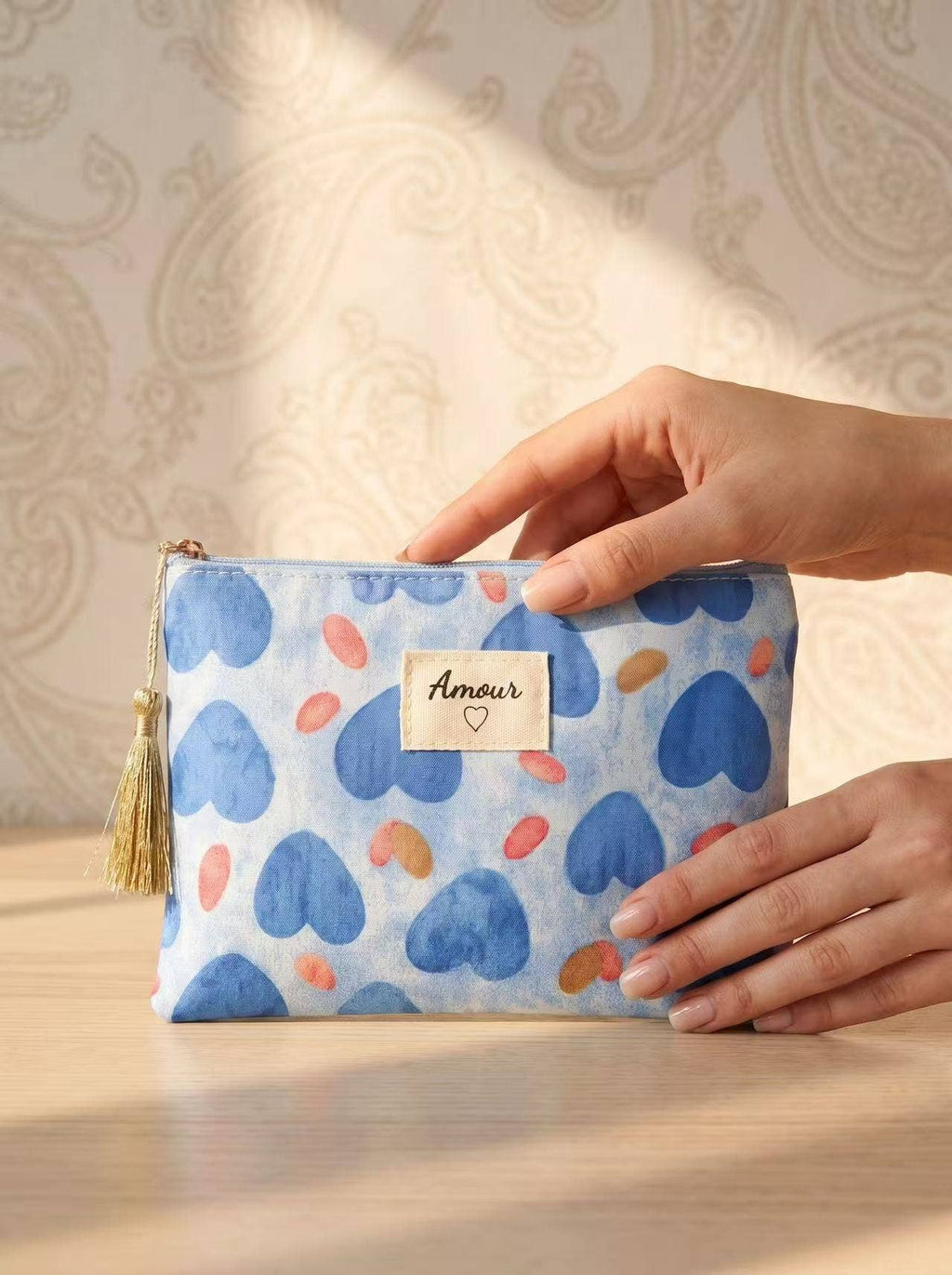 Pochette trousse de toilette 14x20 cm cœurs imprimés Amour : Rouge