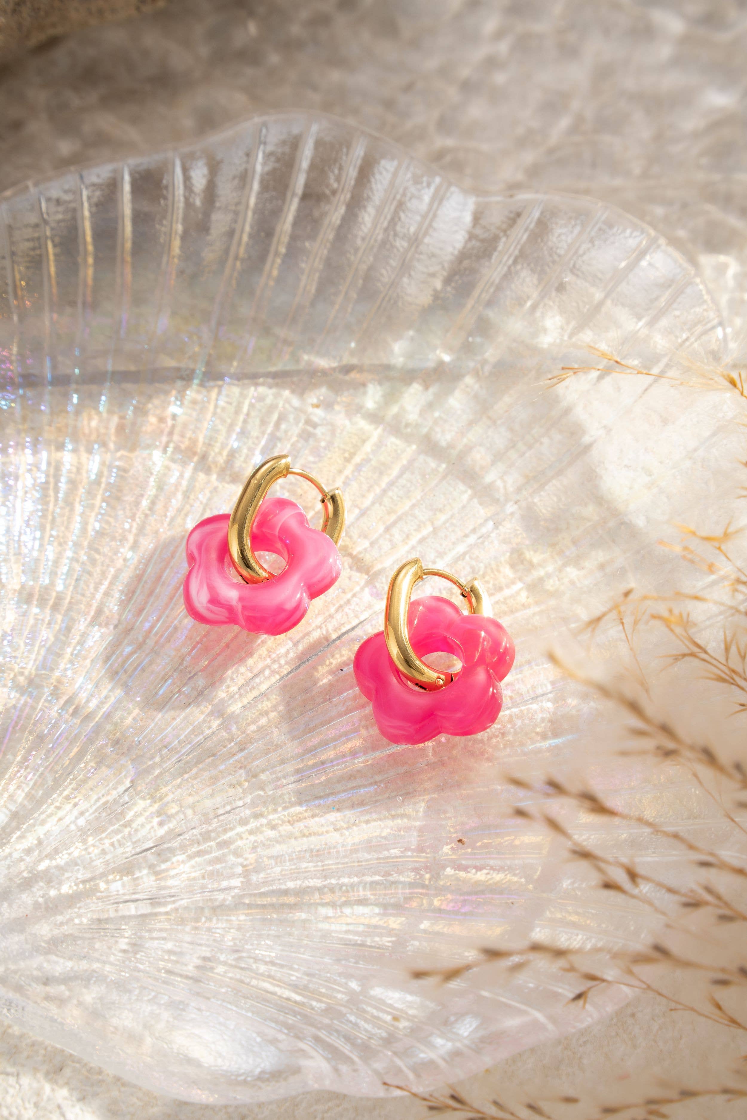 Boucles Acier inoxydable Fleurs Résine colorés: Blush