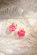 Boucles Acier inoxydable Fleurs Résine colorés: Fushia