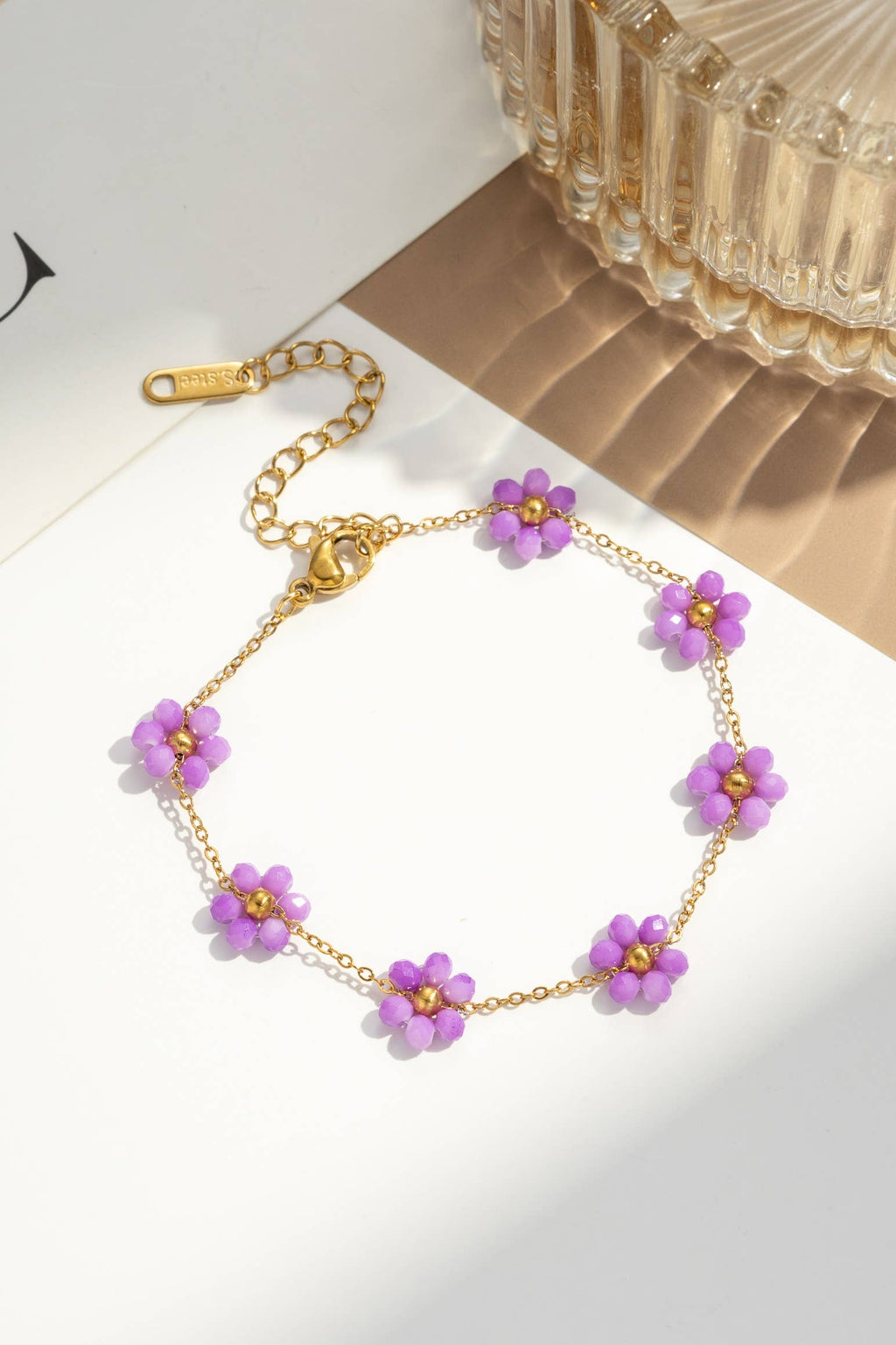 Bracelet acier inoxydable petite fleur colorée lumineux: Rouge Orangé