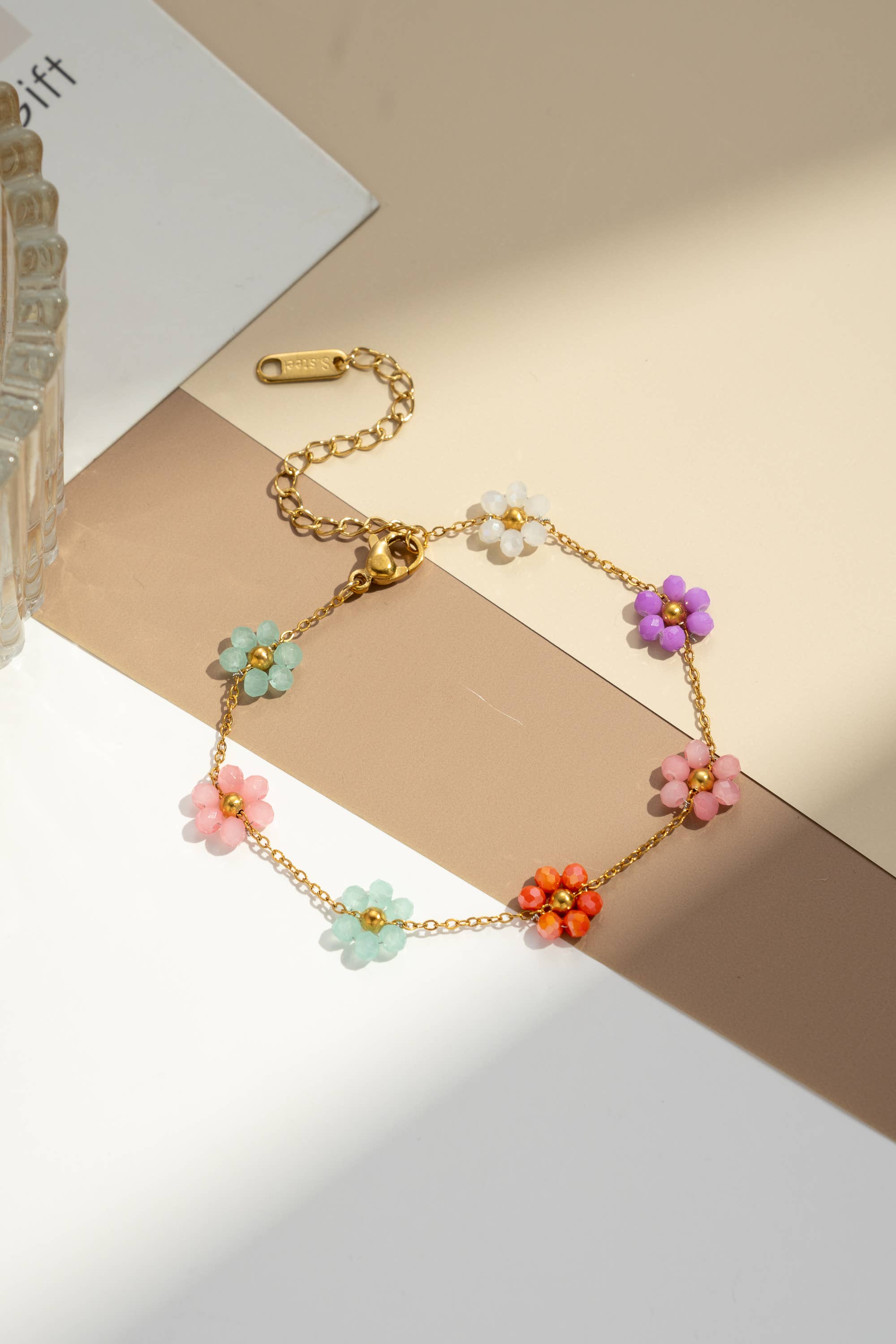 Bracelet acier inoxydable petite fleur colorée lumineux: Blanc
