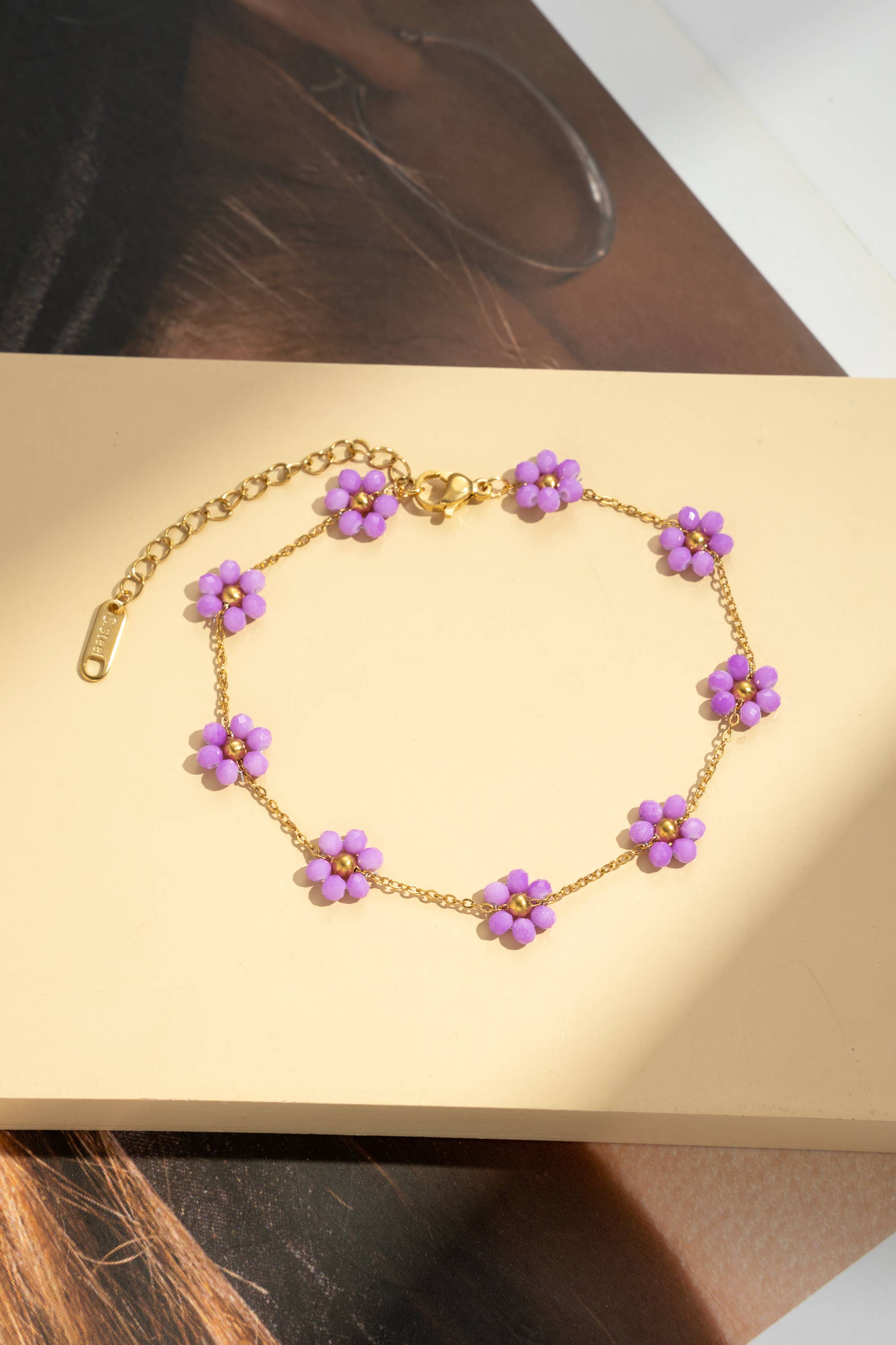 Chaîne cheville fleurs colorée délicate acier été lumineuse: Multicolore