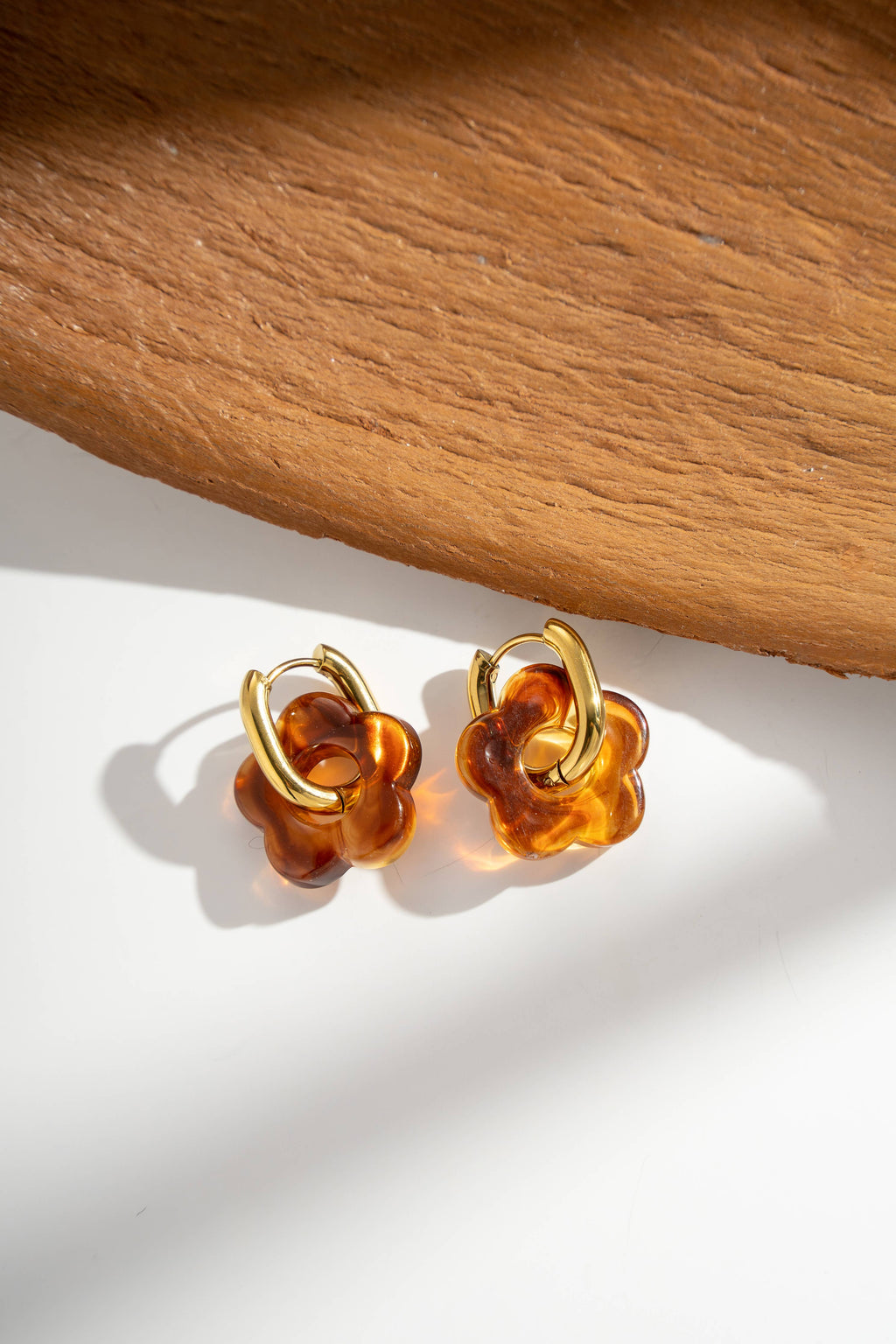 Boucles Acier inoxydable Fleurs Résine colorés: Orange