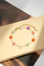 Chaîne cheville fleurs colorée délicate acier été lumineuse: Blanc