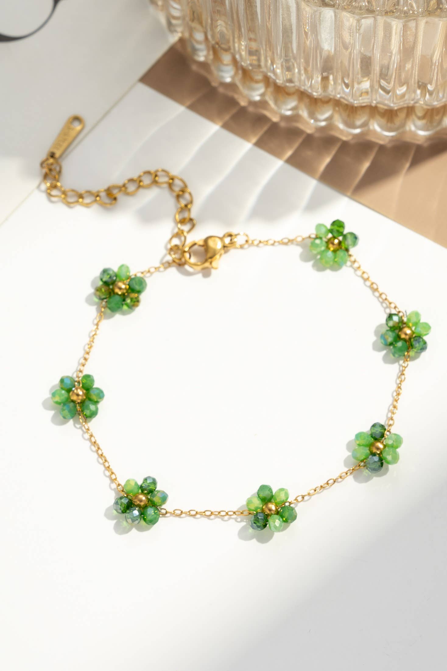 Bracelet acier inoxydable petite fleur colorée lumineux: Blanc