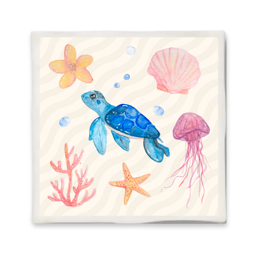 Carreau avec illustration - 10x10 cm - Vie marine