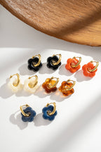 Boucles Acier inoxydable Fleurs Résine colorés: Ecru