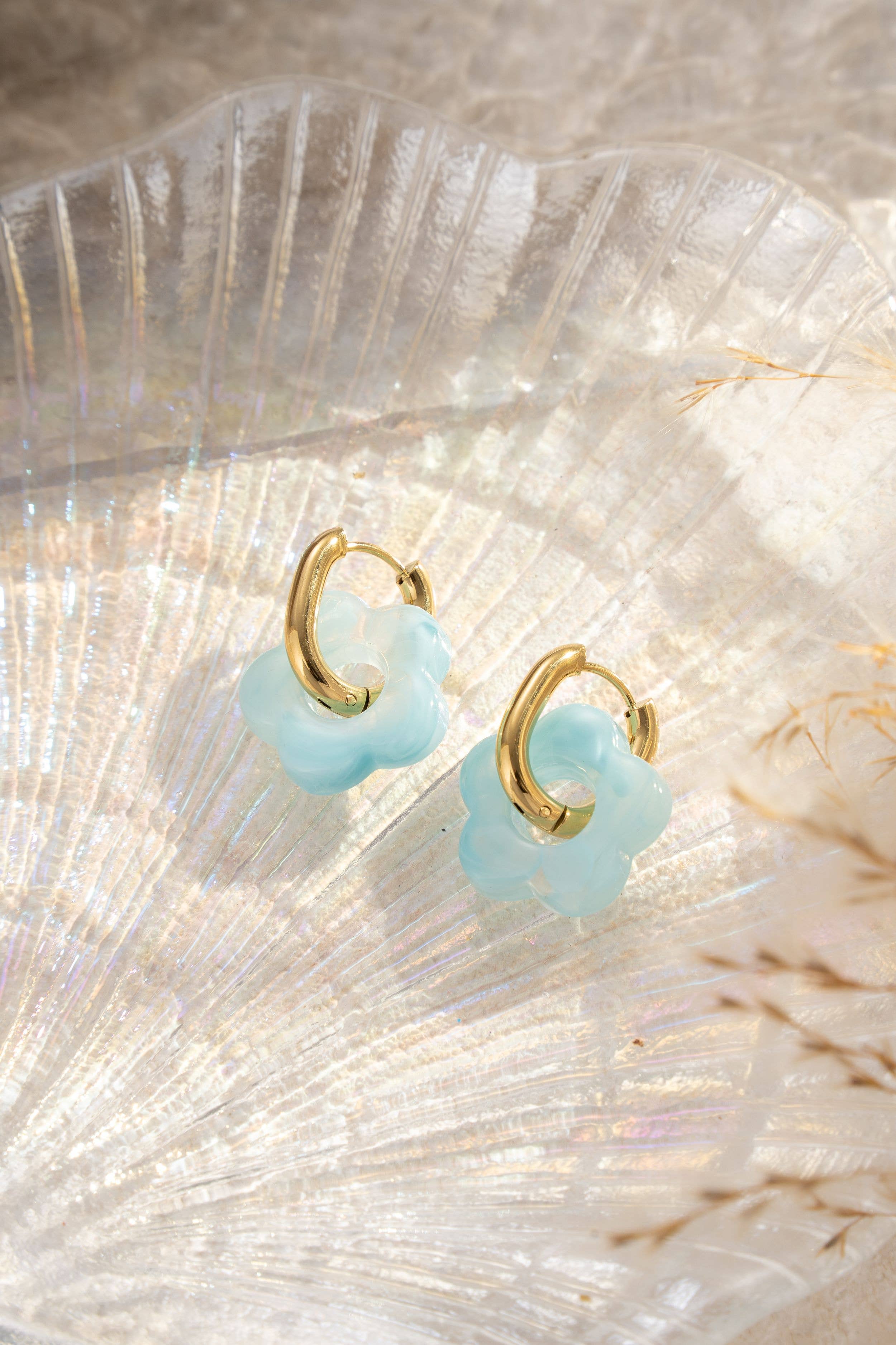 Boucles Acier inoxydable Fleurs Résine colorés: Blush