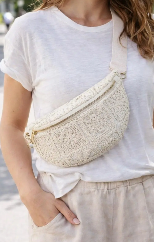 Bandoulière en dentelle beige