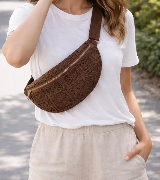 Sac bandoulière dentelle brune