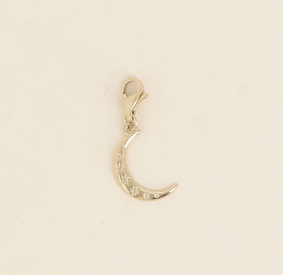 Charms croissant de lune et étoiles gravées