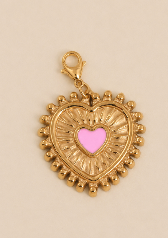Charms coeur doré et rose