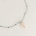 Collier perles & coquillage bleu
