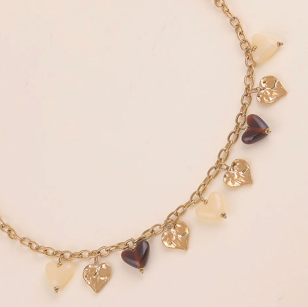 Collier coeurs bruns
