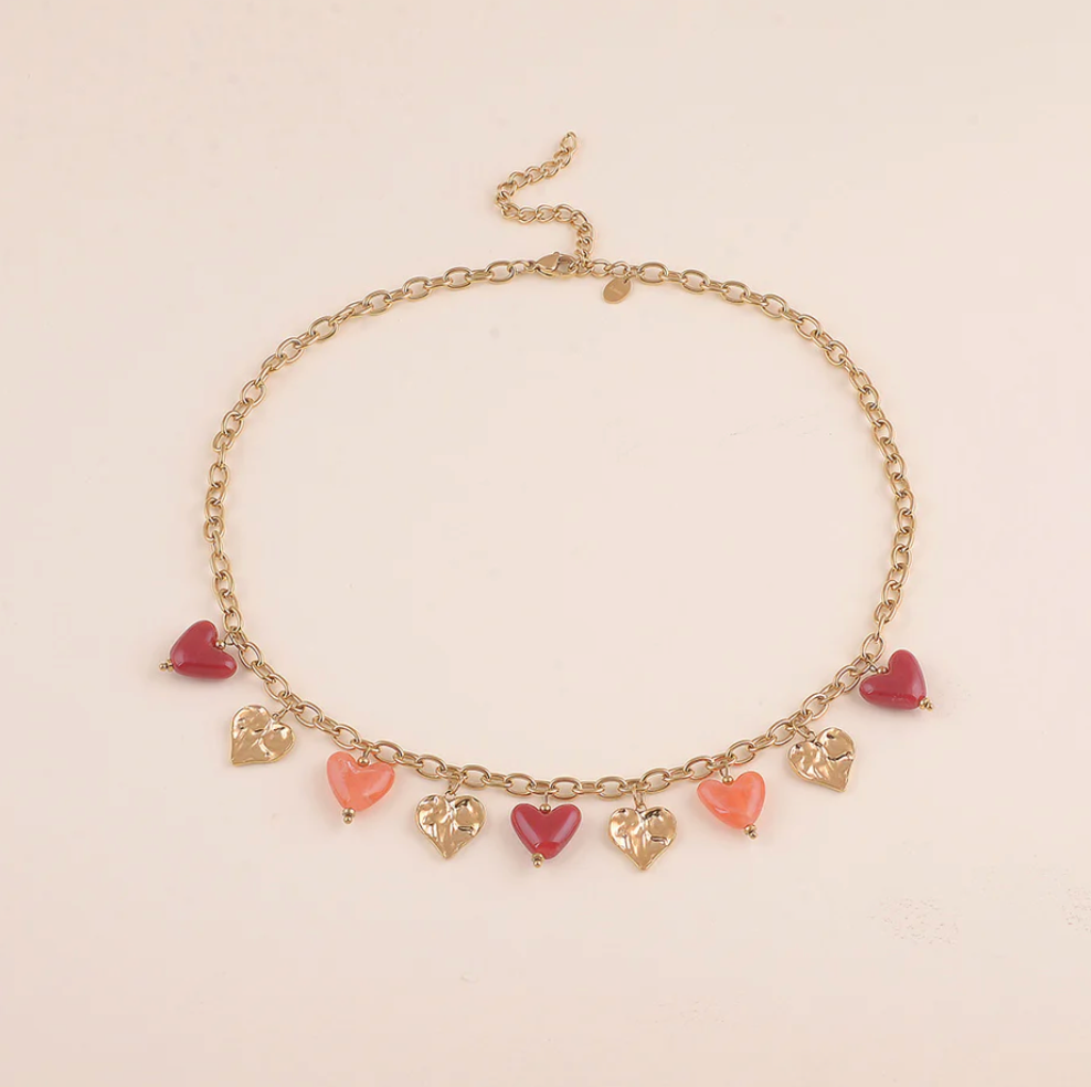 Collier coeurs orange