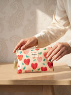 Pochette trousse de toilette 14x20 cm cœurs imprimés Amour : Rouge