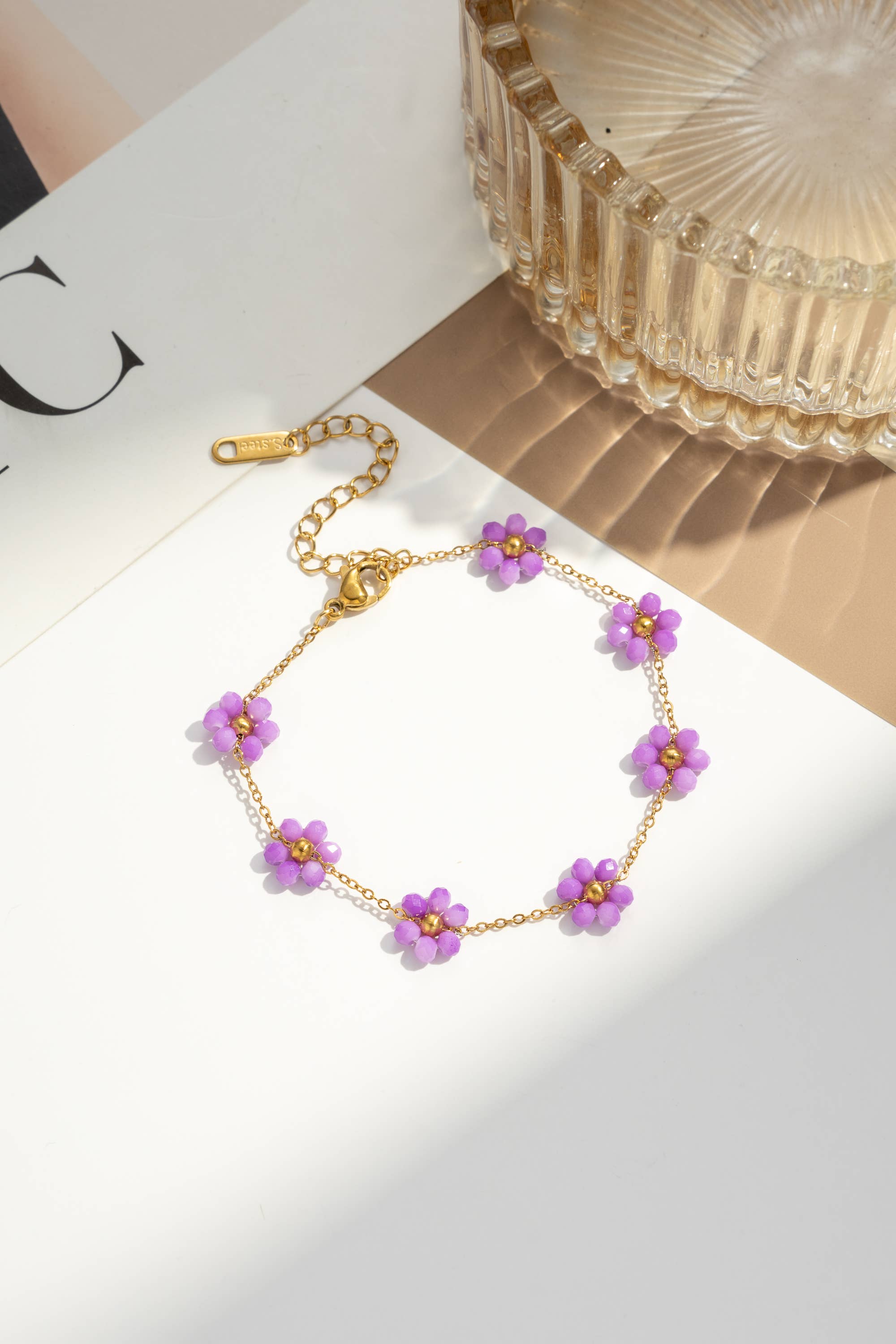 Bracelet acier inoxydable petite fleur colorée lumineux: Rouge Orangé