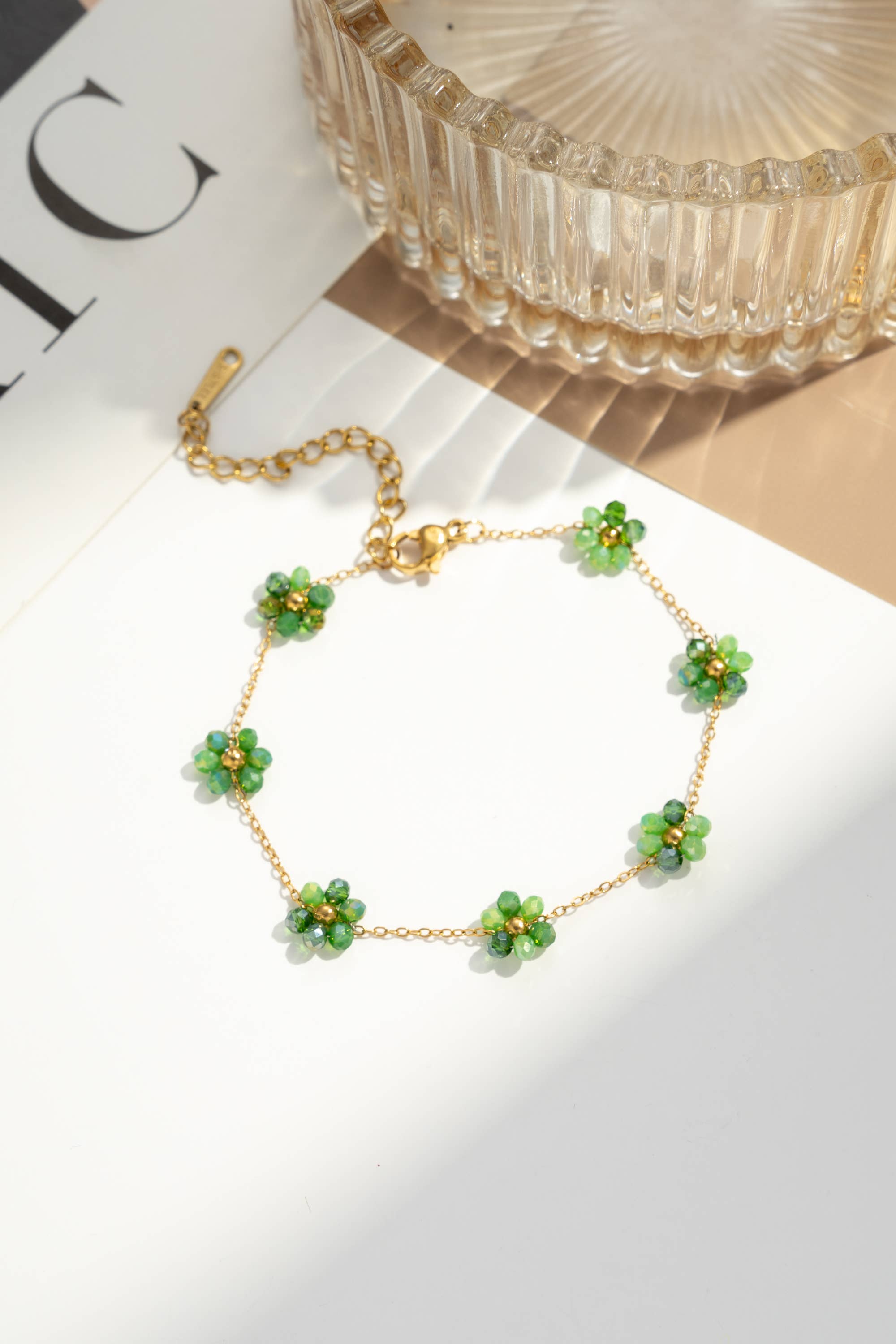Bracelet acier inoxydable petite fleur colorée lumineux: Rouge Orangé