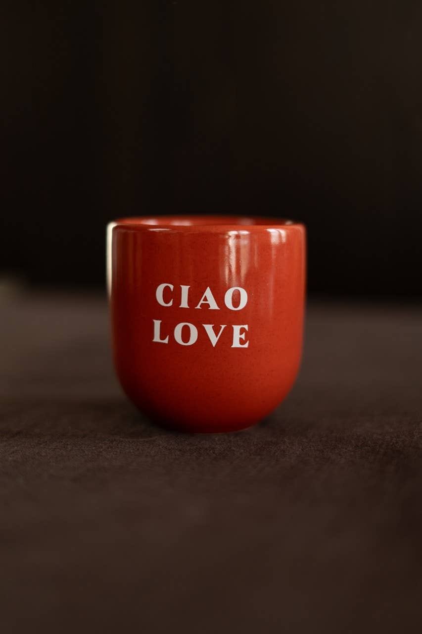 Tasse Sisi rouge brillant avec inscription « Ciao Love »
