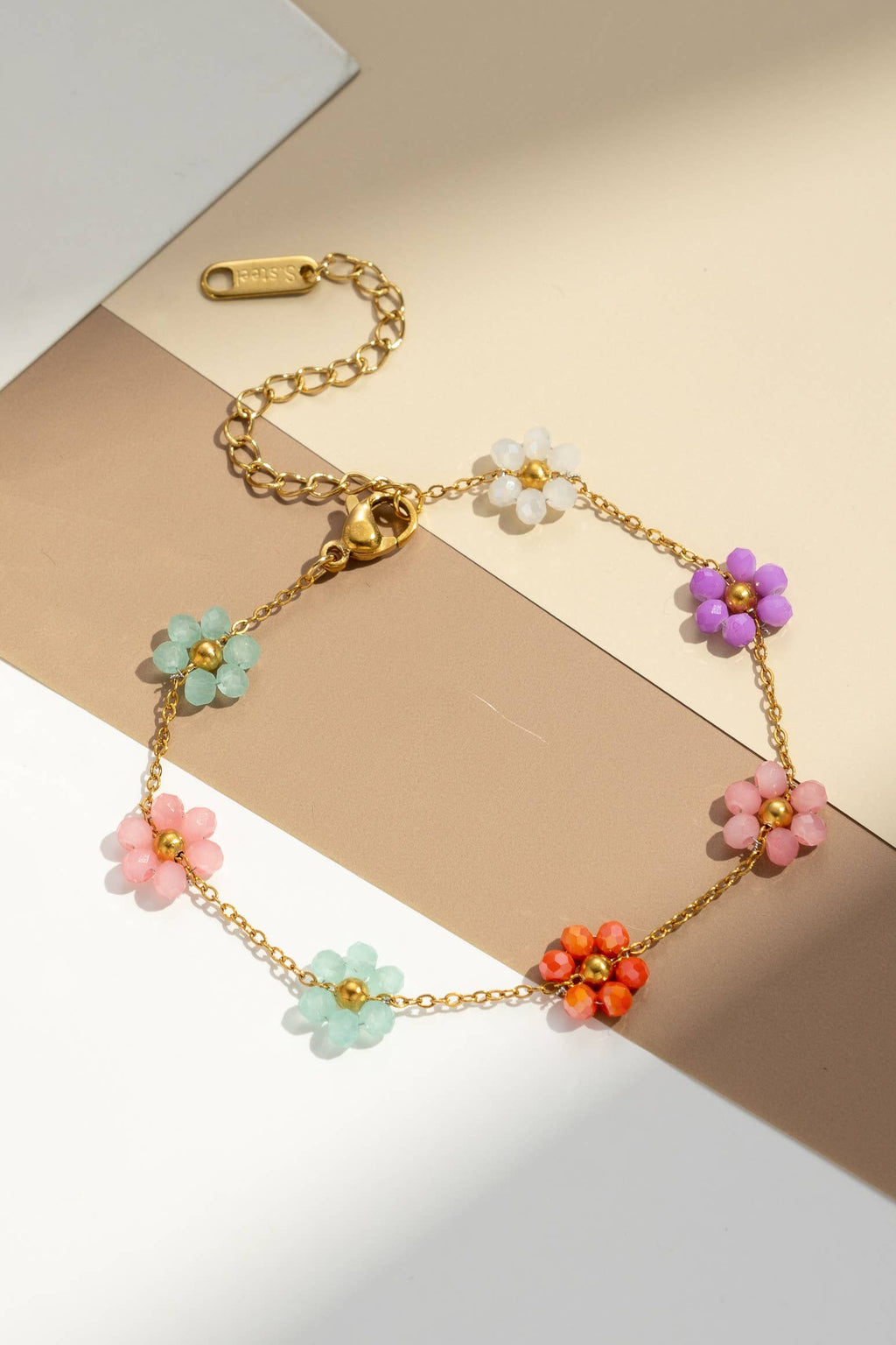 Bracelet acier inoxydable petite fleur colorée lumineux: Blanc