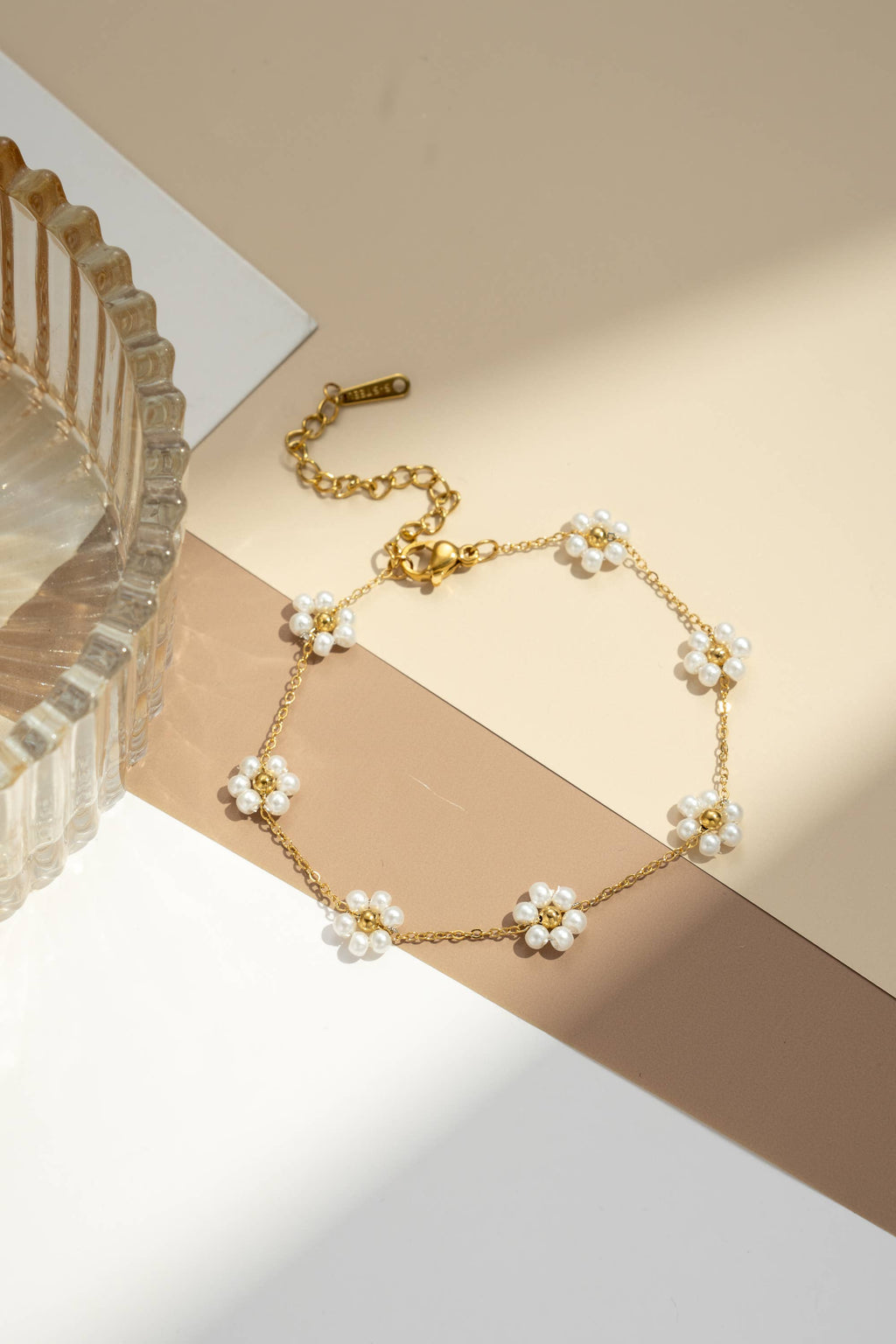Bracelet acier inoxydable petite fleur colorée lumineux: Blanc
