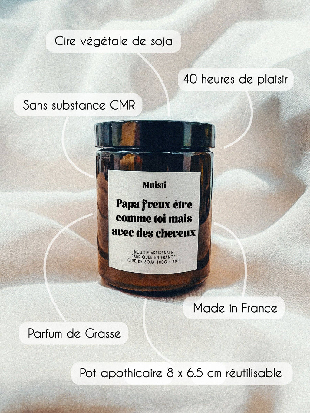 Bougie Parfumée - Papa, j'veux être comme toi mais avec des cheveux: Bois Précieux